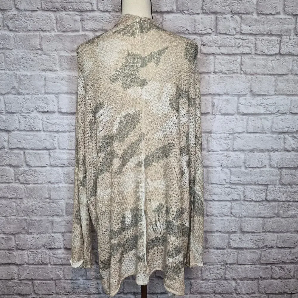 POL Camo Open Front Knit Cardigan Relaxed Fit Dropped Shoulder Duster Women Sz L